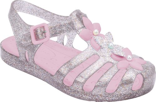 Sandalia Bella flores (glitter plata)