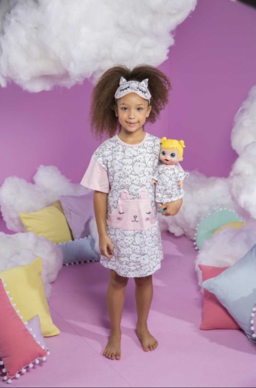Bata gaticos Blanca con pijama para muñecas