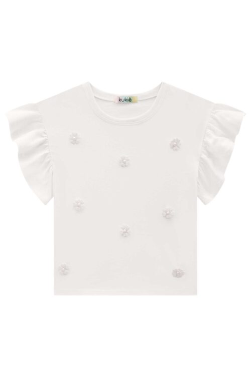 Blusa blanca flower  para niña